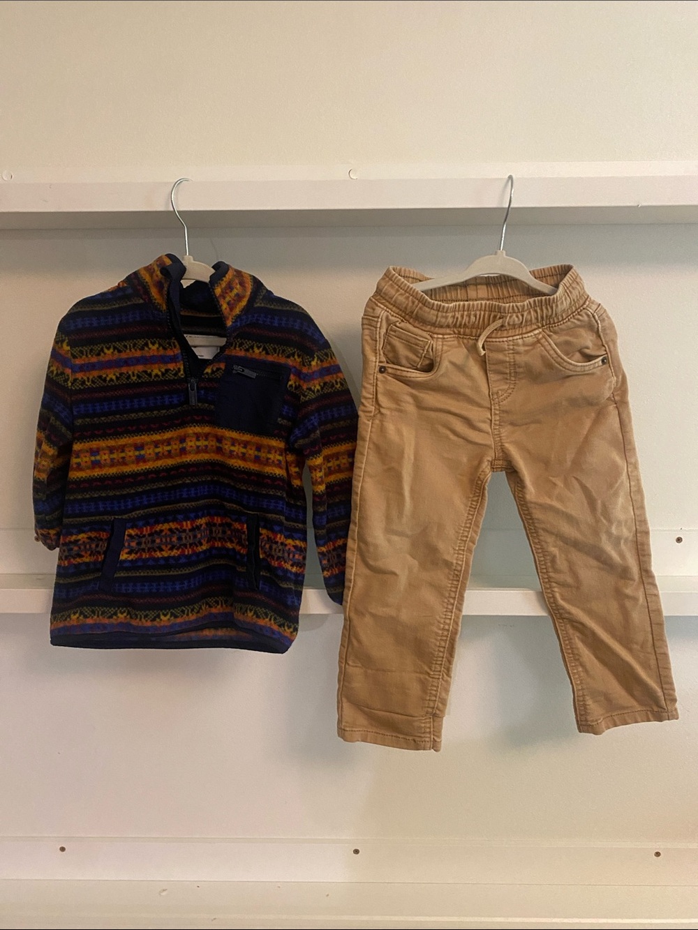 Old Navy Multicolor Striped Pullover Hoodie with Tan Pants